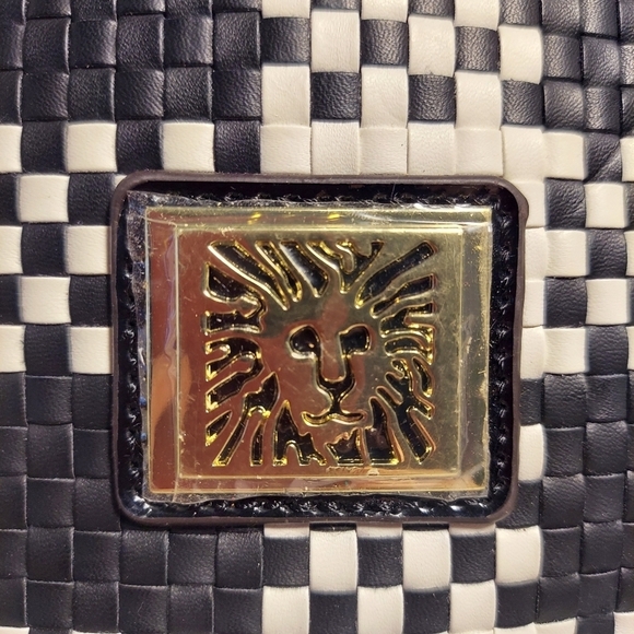 Anne Klein Shoulder Bag Black White Herringbone Textile Patent Leather Purse - Picture 3 of 13